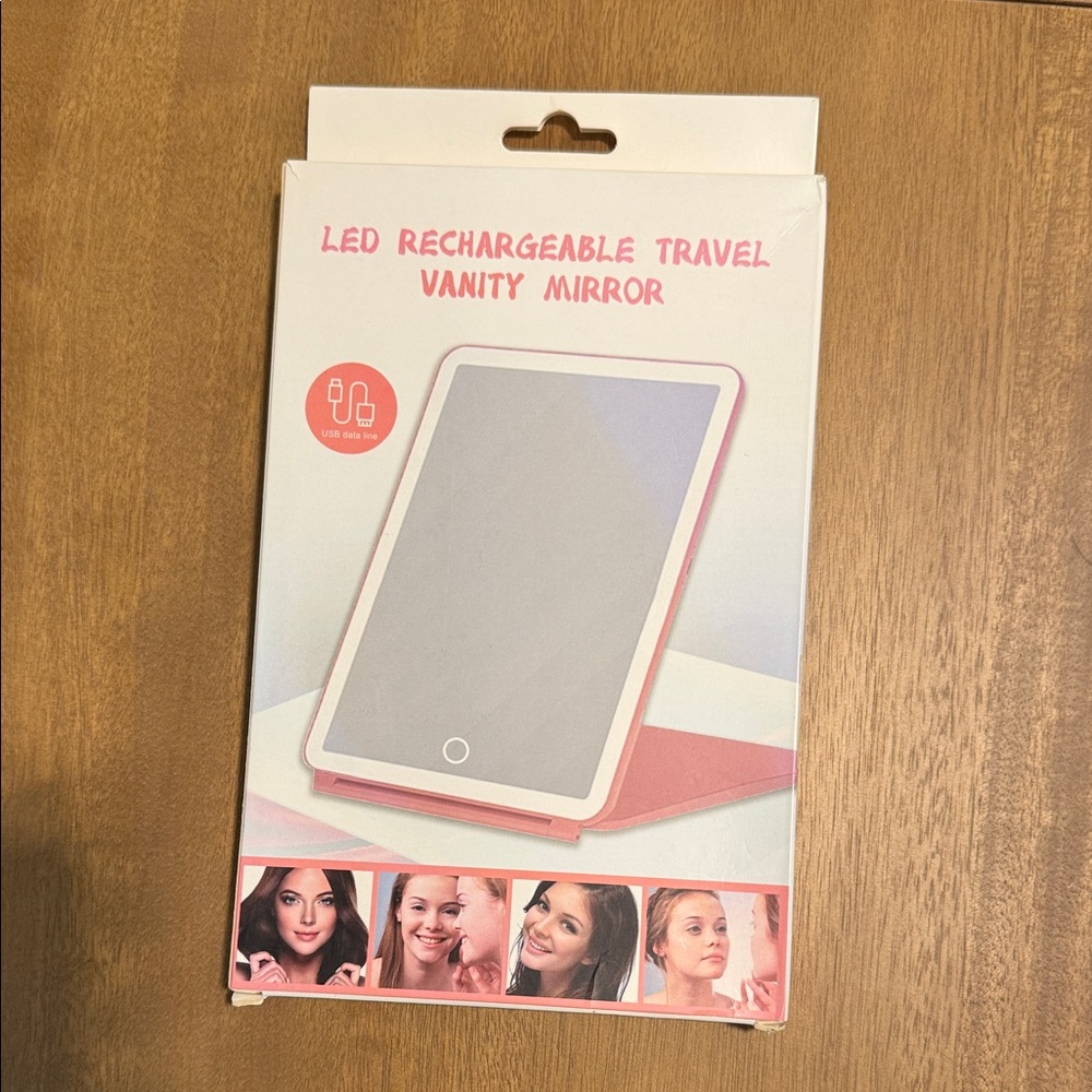NWT LED Rechargeable Travel Vanity Mirror - Pink